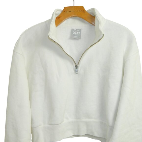 TNA Cozy Fleece Perfect Bright White Cropped Long Sleeve Sweatshirt Size M - Picture 9 of 13